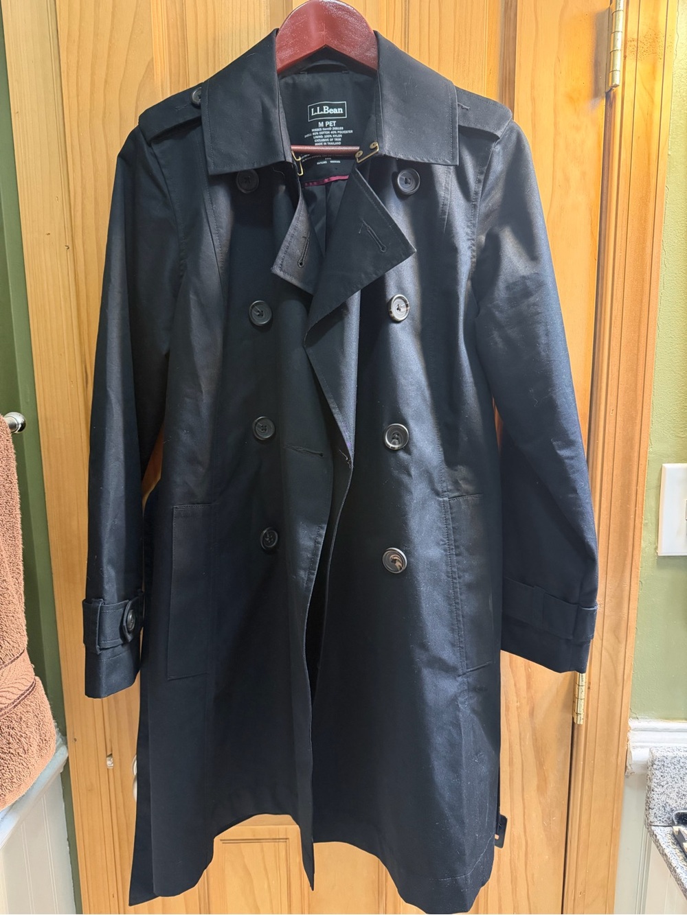 L.L. Bean Women's Black Double-Breasted Trench Coat